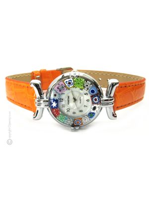 LADY 16 Muranoglas Schmuck Damenarmbanduhr Leder Armband exklusiv elegant stilvoll hochwertig