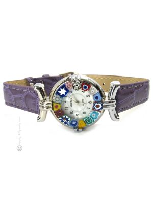 LADY 19 Edle Damenuhr Murano Glas Schmuck Lederarmband Venedig Stil Italienisches Design