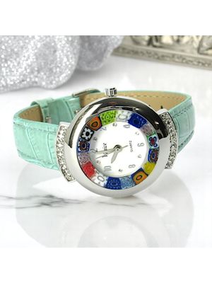 STAR 5 Exklusive Damenuhr Muranoglas Schmuck Leder Armband elegant stilvoll exklusiv