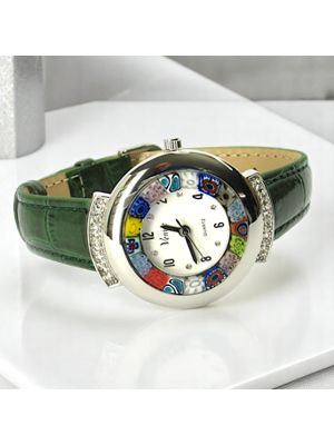 STAR 12 Muranoglas Schmuck Damenuhr Bunt Lederarmband Venedig Stil hochwertig exklusiv