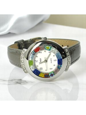 STAR 13 Muranoglas Schmuck Damenarmbanduhr Leder Armband exklusiv elegant stilvoll hochwertig
