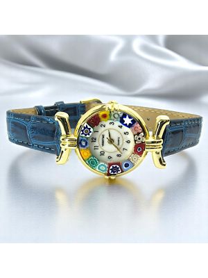 LADY ORO 3 Murano Glas Schmuck Damenarmbanduhr Lederarmband Venedig Stil stilvoll elegant