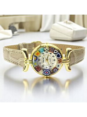 LADY ORO 8 Exklusive Damenuhr Muranoglas Schmuck Leder Armband elegant stilvoll exklusiv