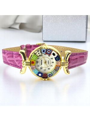 LADY ORO 11 Murano Glas Schmuck Armbanduhr Damen Lederarmband Venedig Stil elegant stilvoll