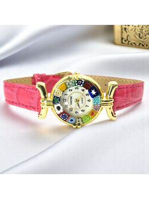 LADY ORO 12 Murano Glas Schmuck Damenuhr Bunt Leder Armband elegant exklusiv Venedig Stil