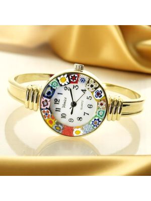RIALTO ORO Murano Glas Schmuck Damenarmbanduhr Lederarmband Venedig Stil stilvoll elegant