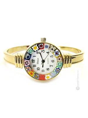RIALTO ORO Murano Glas Schmuck Damenarmbanduhr Lederarmband Venedig Stil stilvoll elegant