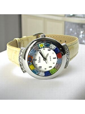 STAR 4 Exklusive Damenuhr Murano Glas Schmuck Lederarmband stilvoll exklusiv Venedig Stil