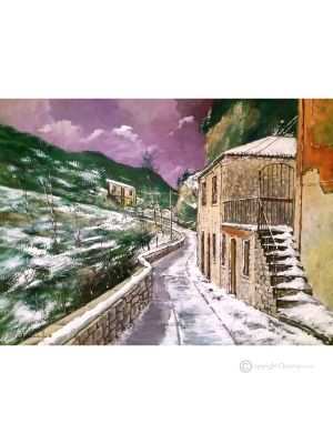 SCHNEE IN MORCONE Acrylgemälde auf Leinwand modern Made in Italy