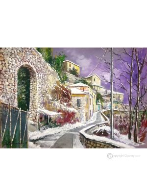 SCHNEE IN MORCONE Acrylgemälde auf Leinwand modern Made in Italy