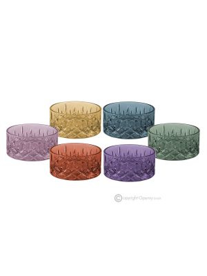 EDLES Set aus 6 Dessertbechern, modernes Design, hochwertiges handbemaltes Glas.