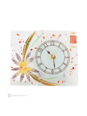 ASTER – Tischuhr aus transparentem Glas mit 24 Karat Blattgold, Blumenmuster, handgefertigt