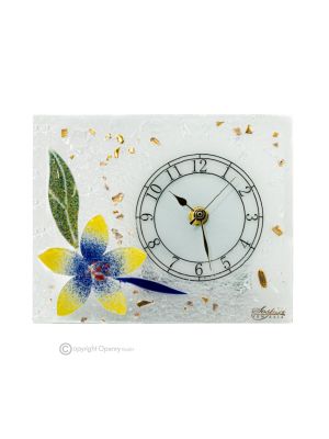 GIGLIO – Tischuhr aus transparentem Glas mit 24-karätigem Blattgold, Blumenmuster, handgefertigt