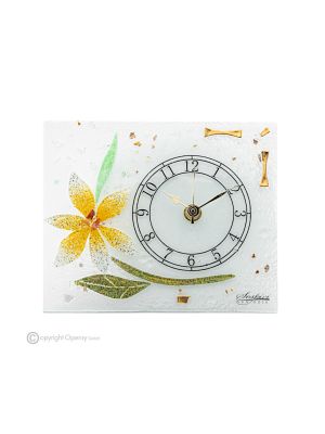 GERBERA – Tischuhr aus transparentem Glas mit 24 Karat Blattgold, Blumenmuster, handgefertigt
