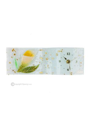 CALLA Tischuhr aus transparentem Glas mit 24-Karat-Blattgold, Reliefdesign, handgefertigt