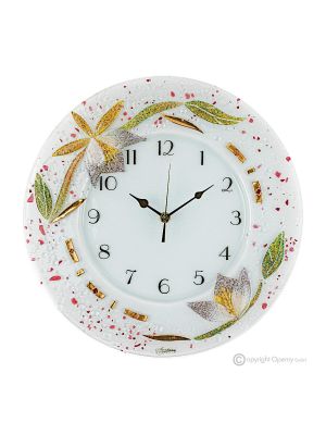 AZALEA Wanduhr, kunstvolles Glas mit Blumenrelief verziert, handgefertigt