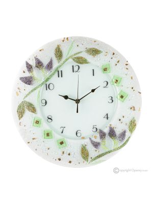 NINFEA Wanduhr, kunstvolles Glas mit Blumenrelief verziert, handgefertigt