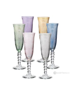 PERLE Set mit 6 authentischen handbemalten Flötengläsern aus hochwertigem Glas.