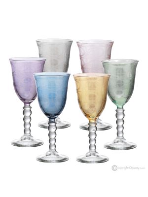 PERLE Set mit 6 authentischen handbemalten Wassergläsern mit Stiel aus hochwertigem Glas.