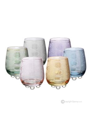 PERLE Set mit 6 authentischen, modernen, handbemalten Wassergläsern aus hochwertigem Glas.