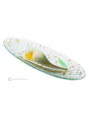 CALLA – Tafelaufsatz, Tablett, Servierschale, handgefertigtes kunstvolles Blumenmuster aus Glas