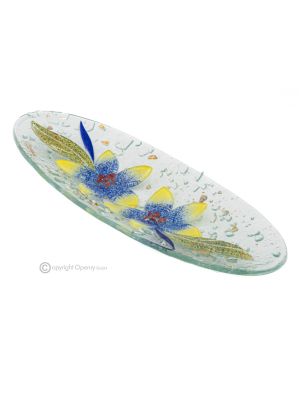 GILGIO – Tafelaufsatz, Tablett, Servierteller, handgefertigtes künstlerisches Blumenmuster aus Glas