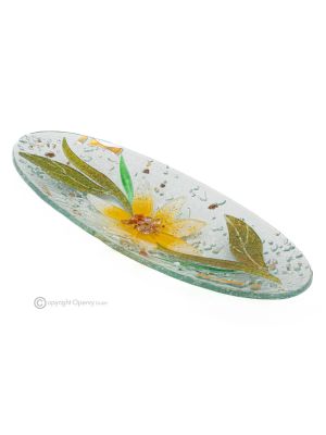 GERBERA – Tafelaufsatz, Tablett, Servierschale, handgefertigtes künstlerisches Blumenmuster aus Glas