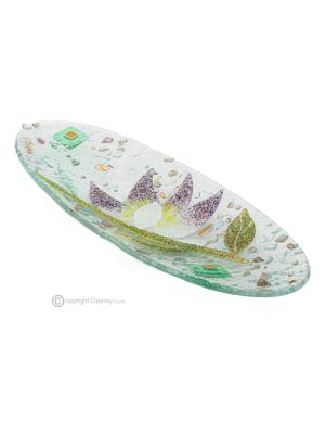 NINFEA – Tafelaufsatz, Tablett, Servierplatte, handgefertigtes kunstvolles Blumenmuster aus Glas