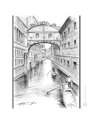 PONTE DEI SOSPIRI - VENEDIG Bleistiftzeichnungen auf Papir modern Made in Italy