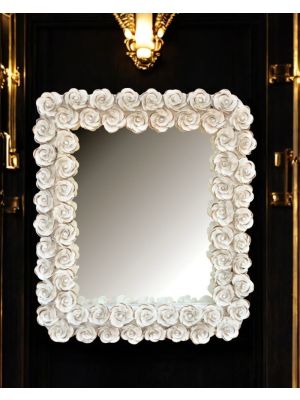 SPECCHIERA KRISTALLE & ROSEN Spiegel aus Keramik Keramikspiegel Wanddekoration im Barockstil mit Details aus 24K Gold Made in Italy