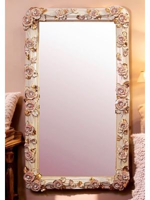 Keramikspiegel, verziert mit Rosen, Swarovski-Kristallen und goldenen Details, handgefertigt.
