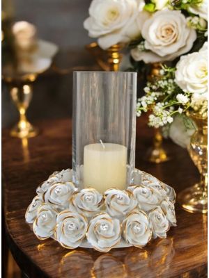 PORTACANDELE Kerzenhalter Keramik Kreationen Exklusives Ornament aus Keramik Barockstil mit 24k Goldfarbe Swarovski-Kristalle