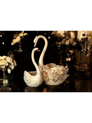 SCHWÄNE Exklusives Ornament aus Keramik im Barockstil mit Details aus 24 Karat Gold Made in Italy