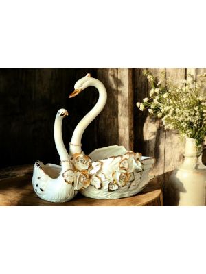 SCHWÄNE Exklusives Ornament aus Keramik im Barockstil mit Details aus 24 Karat Gold Made in Italy