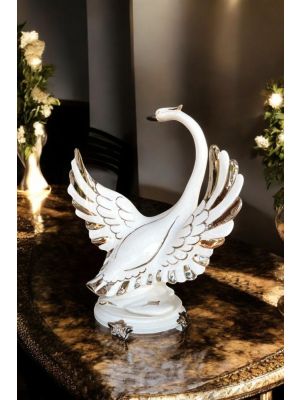 Künstlerischer Keramikschwan, verziert mit Rosen, Kristallen und Platindetails, handgefertigt.