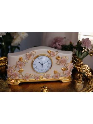 TISCHUHR Kaminuhr Keramik im Barockstil mit Farbgold 24 Karat Made in Italy