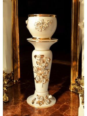 Säulenvase aus Keramik, verziert mit Rosen, Swarovski-Kristallen und goldenen Details.