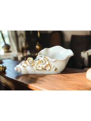 HÜLSE Exklusives Ornament aus Keramik im Barockstil mit Details aus 24 Karat Gold Made in Italy