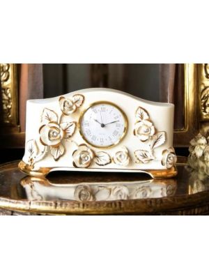 TISCHUHR Kaminuhr Keramik im Barockstil mit Details aus 24 Karat Gold Made in Italy