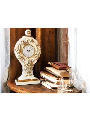 TISCHUHR Kaminuhr Keramik im Barockstil mit Details aus 24 Karat Gold Made in Italy