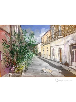 BLICK AUF MONTAGUTO Acrylgemälde auf Leinwand modern Made in Italy