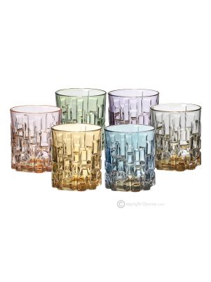 QUADRATISCHES Set mit 6 authentischen, modernen, handbemalten Wassergläsern aus hochwertigem Glas.