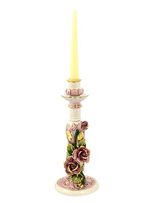 PORTACANDELE ROSE Kerzenhalter Keramik Kreationen Barock Stil 24k Gold Deko Made Italy