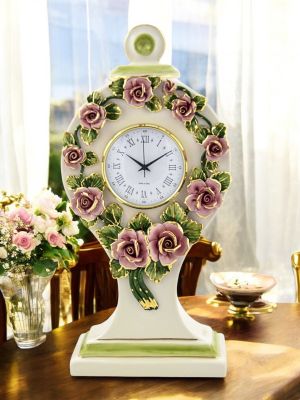 OROLOGIO ROSETTE Tischuhr Kaminuhr Keramik Barockstil 24k Gold Handarbeit Made in Italy