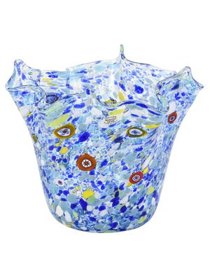 FAZZOLETTO ARGENTO MACETE Murano Glas Schale Vase Blattsilber 925 Murrine Made Italy