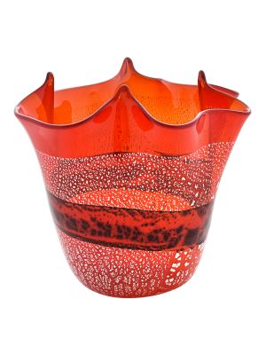 SILBERBAND HANDGEMACHTES Herzstück Vase aus Muranoglas Schale Blattsilber Venedig Made Italy