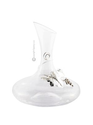 DEKANTER MIT TRAUBENBLATT Weindekanter Wasserdekanter in eleganter Kombination aus Kristall und Versilbert Edelmetalle Handarbeit Made in Italy *1,5l