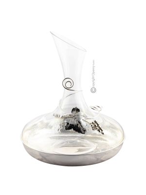 DEKANTER MIT TRAUBENBLATT mit Versielberten Boden Weindekanter Wasserdekanter in eleganter Kombination aus Kristall und Versilbert Edelmetalle Handarbeit Made in Italy *1,5l