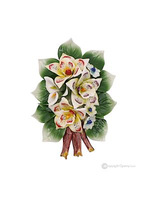 ORCHIDEEN - Blumenzweig für die Wand, feines Capodimonte-Porzellan, handgefertigt