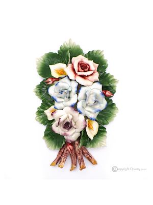 CALLE ROSE - Blumenzweig für die Wand, feines Capodimonte-Porzellan, handgefertigt